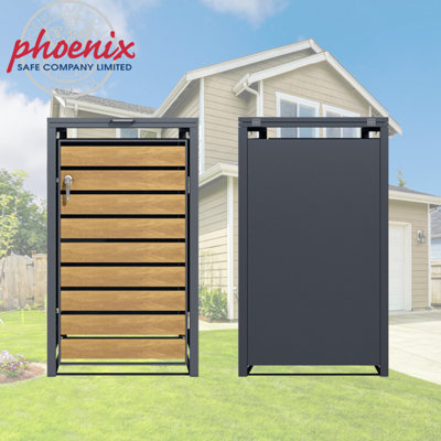 Phoenix  GB3320AWK Wood Effect Triple Wheelie Bin Storage / Bin Store - 5