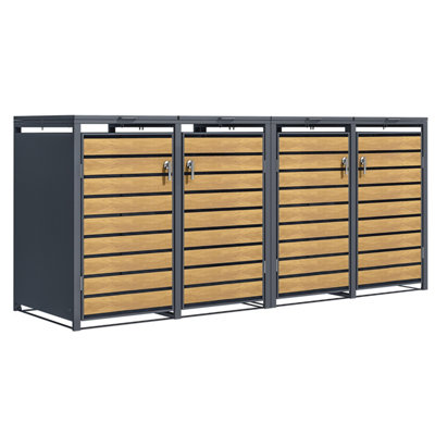 Phoenix GB4426AWK Wood Effect Quad Wheelie Bin Store / Bin Storage