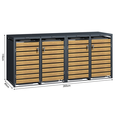 Phoenix GB4426AWK Wood Effect Quad Wheelie Bin Store / Bin Storage