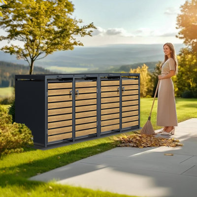 Phoenix GB4426AWK Wood Effect Quad Wheelie Bin Store / Bin Storage - 4