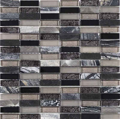 Phoenix Glass/Stone & Metal Mix Linear Mosaic 15x48mm