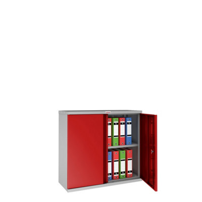 Phoenix SCL Series SCL0891GRK 2 Door 1 Shelf Steel Storage Cupboard Grey Body & Red Doors with Key Lock