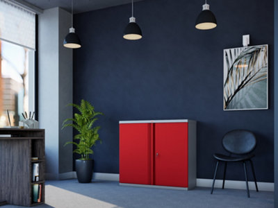 Phoenix SCL Series SCL0891GRK 2 Door 1 Shelf Steel Storage Cupboard Grey Body & Red Doors with Key Lock - 3