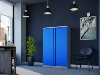 Phoenix SCL Series SCL1491GBK 2 Door 3 Shelf Steel Storage Cupboard Grey Body & Blue Doors with Key Lock