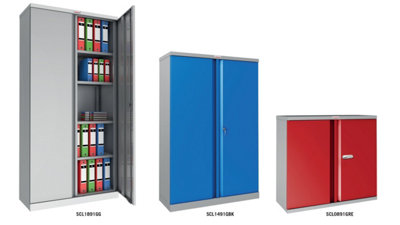 Phoenix SCL Series SCL1491GRK 2 Door 3 Shelf Steel Storage Cupboard Grey Body & Red Doors with Key Lock