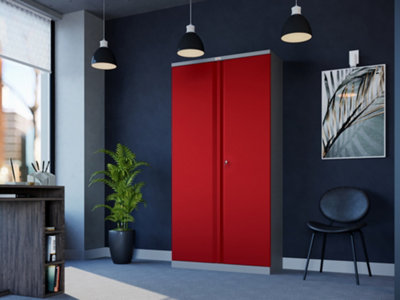 Phoenix SCL Series SCL1891GRK 2 Door 4 Shelf Steel Storage Cupboard Grey Body & Red Doors with Key Lock
