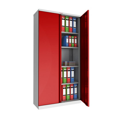 Phoenix SCL Series SCL1891GRK 2 Door 4 Shelf Steel Storage Cupboard Grey Body & Red Doors with Key Lock