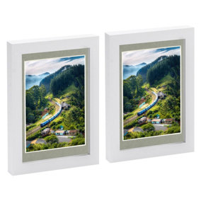 Photo Frames with 4" x 6" Mount - 5" x 7" - White/Grey - Pack of 2