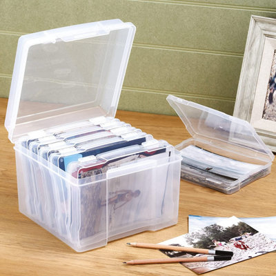 Leinuosen Photo Storage Box Set - 10 Pack (5x 8x10" & 5x 5x7") Clear Plastic Organizers With Snap Lids