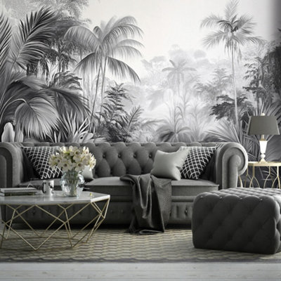 Photo Wallpaper Black and White Forest Jungle Non-Woven Wall Mural Modern 300x210 cm
