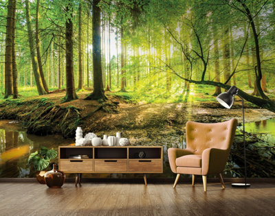 Photo Wallpaper Forest 3D Trees Green Non-Woven Wall Mural Modern 400x280 cm