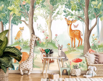 Photo Wallpaper Forest Animals For Kids Children Non-Woven Wall Mural ...