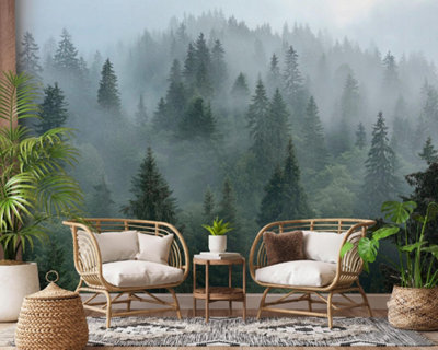 Photo Wallpaper Forest Fog Bedroom Non-Woven Wall Mural Modern 350x250 cm