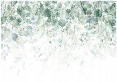 Photo Wallpaper Green White Leaves Nature Non-Woven Wall Mural Modern 350x250 cm