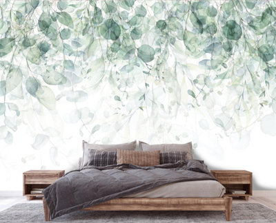 Photo Wallpaper Green White Leaves Nature Non-Woven Wall Mural Modern 350x250 cm