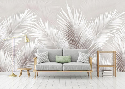 Photo Wallpaper Leaves Feathers Concrete Wall Mural Non-Woven Modern 350x250 cm