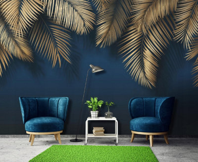 Photo Wallpaper Leaves Glamour Concrete Wall Mural Non-Woven Modern 350x250 cm