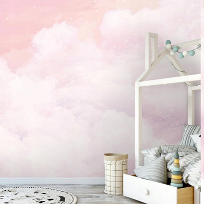Photo Wallpaper Pink Sky Clouds For Kids Children Non-Woven Wall Mural ...