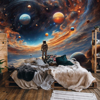Photo Wallpaper Space Planets For Kids Children Non-Woven Wall Mural Modern 350x250 cm