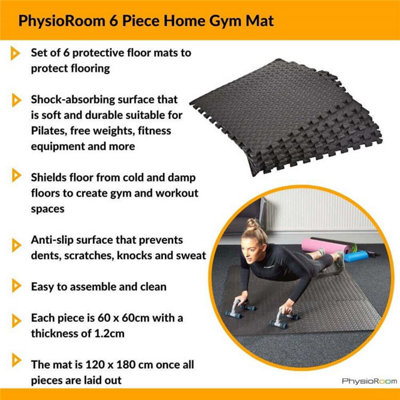 PhysioRoom Interlocking Shock Absorbing Foam Puzzle Floor Gym Mat 18 Pieces DIY at B Q