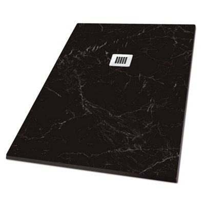 Pia Rectangle Black Marble Effect Shower Tray - 1600x800mm