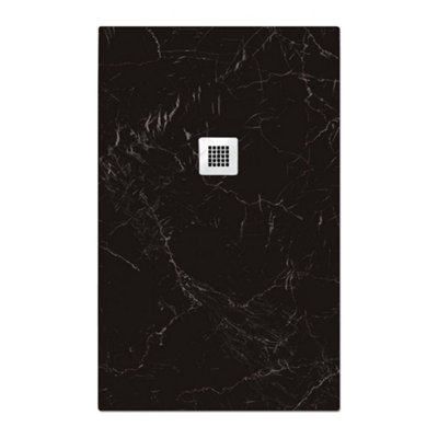 Pia Rectangle Black Marble Effect Shower Tray - 1700x700mm