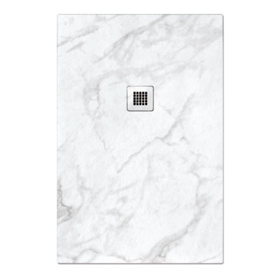 Pia Rectangle White Marble Effect Shower Tray - 1200x800mm