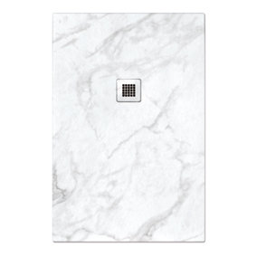 Pia Rectangle White Marble Effect Shower Tray - 1500x800mm