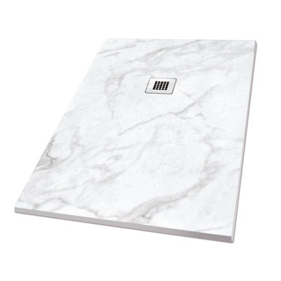 Pia Rectangle White Marble Effect Shower Tray - 1700x700mm