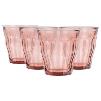 Picardie Glass Tumblers - 250ml - Pink - Pack of 4