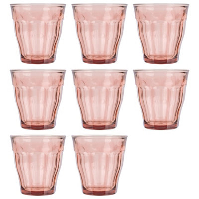 Picardie Glass Tumblers - 250ml - Pink - Pack of 8