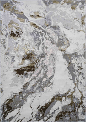 Picasso Modern Living Room Rug - Abstract Area Rugs Gold - Runner 60x220 cm