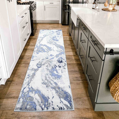 Picasso Modern Living Room Rug - Abstract Area Rugs Navy - Runner 60x220 cm