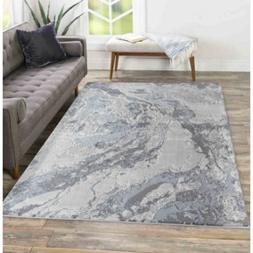 Picasso Modern Waterflow Abstract Area Rugs Silver 120x170 cm