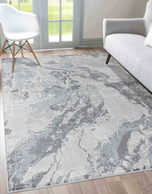 Picasso Modern Waterflow Abstract Area Rugs Silver 160x230 cm