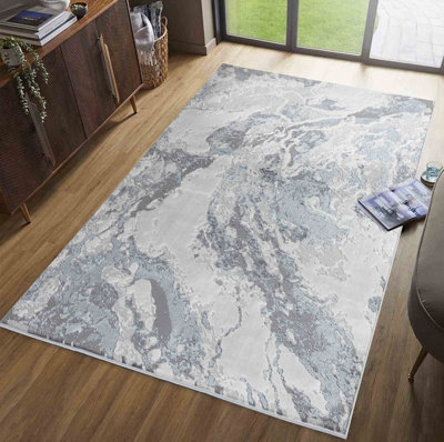 Picasso Modern Waterflow Abstract Area Rugs Silver 160x230 cm