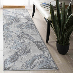 Picasso Modern Waterflow Abstract Area Rugs Silver 60x220 cm