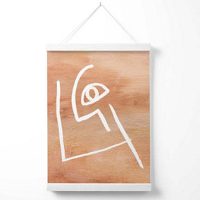 Picasso Style Abstract Terracotta Face Poster with Hanger / 33cm / White