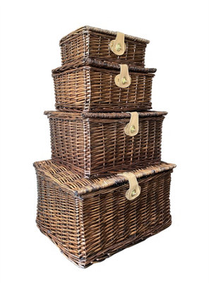 Picnic Hamper Basket With Lid Latch No Lining Oak,Large 41 x 34 x 22 cm