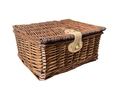 Picnic Hamper Basket With Lid Latch No Lining Oak,Medium 35 x 28 x 18 cm