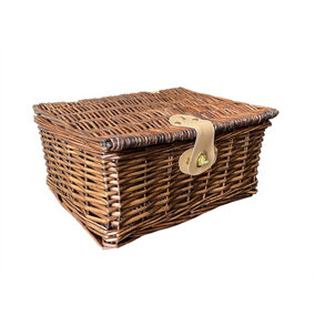 Picnic Hamper Basket With Lid Latch No Lining Oak,Medium 35 x 28 x 18 cm