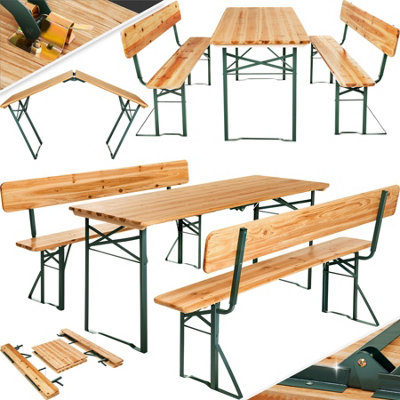 Picnic Table and Bench Set - sturdy, foldable, removable backrests - brown