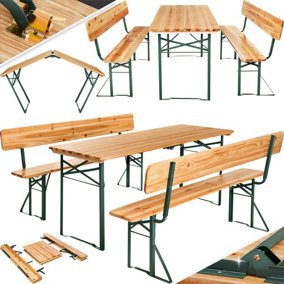 Picnic Table and Bench Set - sturdy, foldable, removable backrests - brown