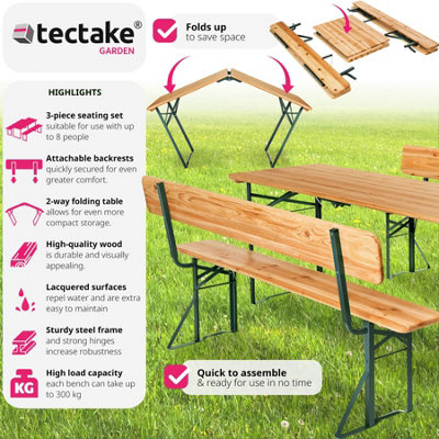 Picnic Table and Bench Set - sturdy, foldable, removable backrests - brown