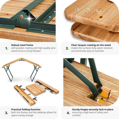 Picnic Table and Bench Set - sturdy, foldable, removable backrests - brown