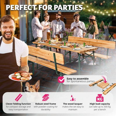 Picnic Table and Bench Set - sturdy, foldable, removable backrests - brown