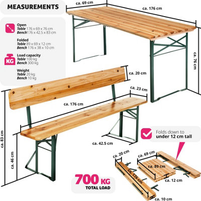 Picnic Table and Bench Set - sturdy, foldable, removable backrests - brown
