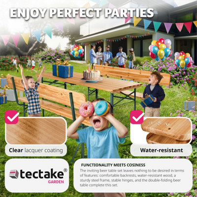 Picnic Table and Bench Set - sturdy, foldable, removable backrests - brown