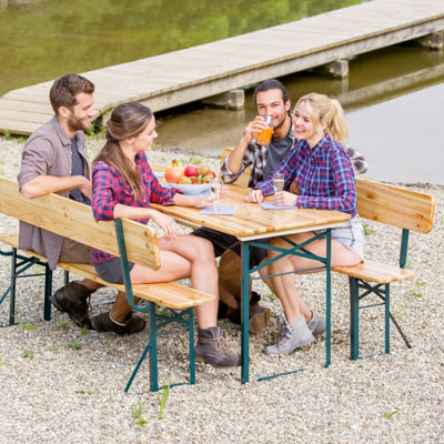 Picnic Table and Bench Set - sturdy, foldable, removable backrests - brown