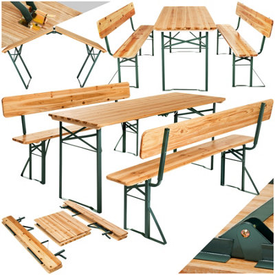 Picnic Table & Benches Franz II - 1 table & 2 benches, foldable, with backrests - brown